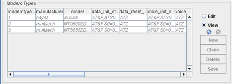 click for a description of the modem types panel